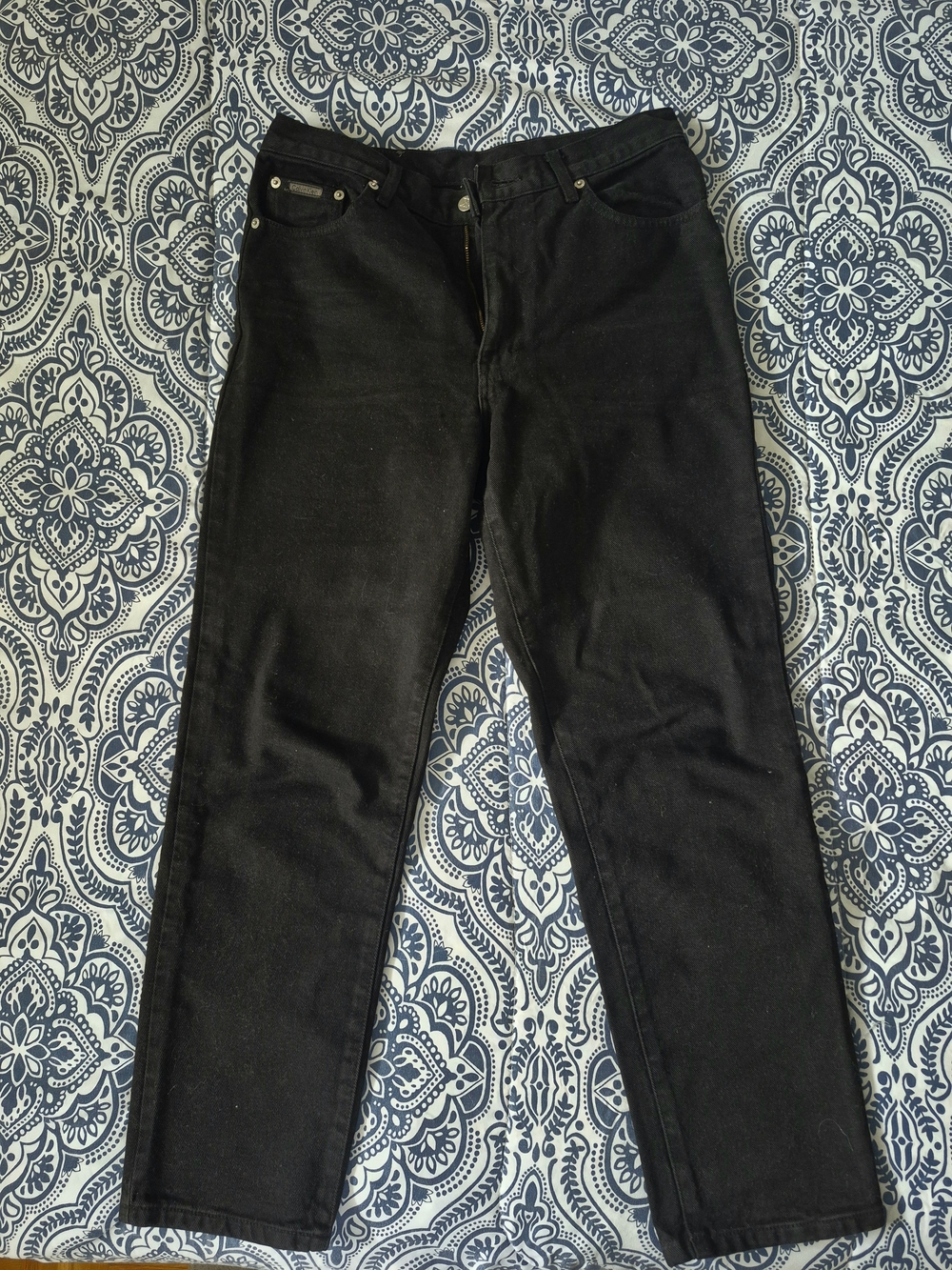 Calvin Klein Jeans Black Denim with Tan Leather Patch